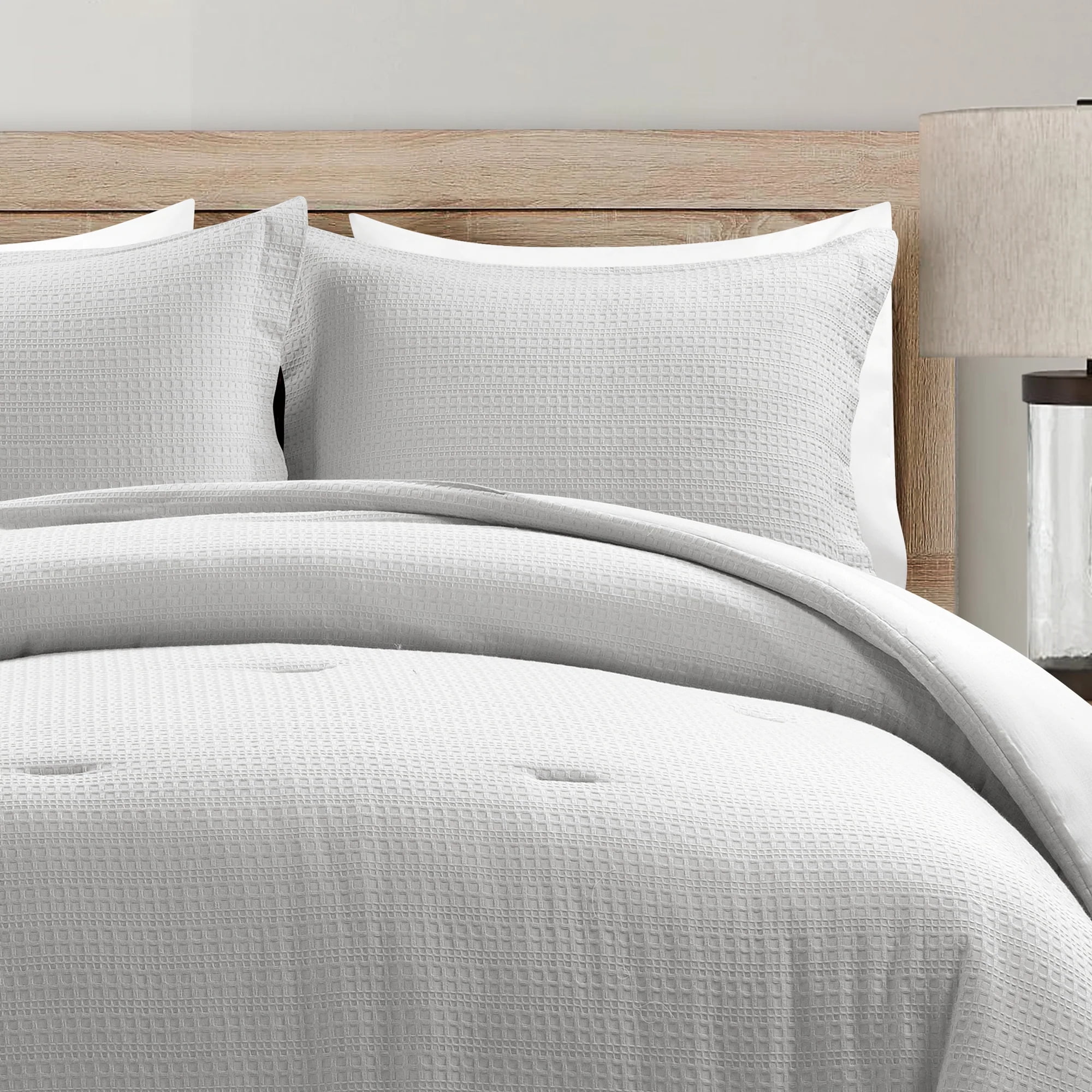 Full Gray Organic Cotton Waffle Comforter Set