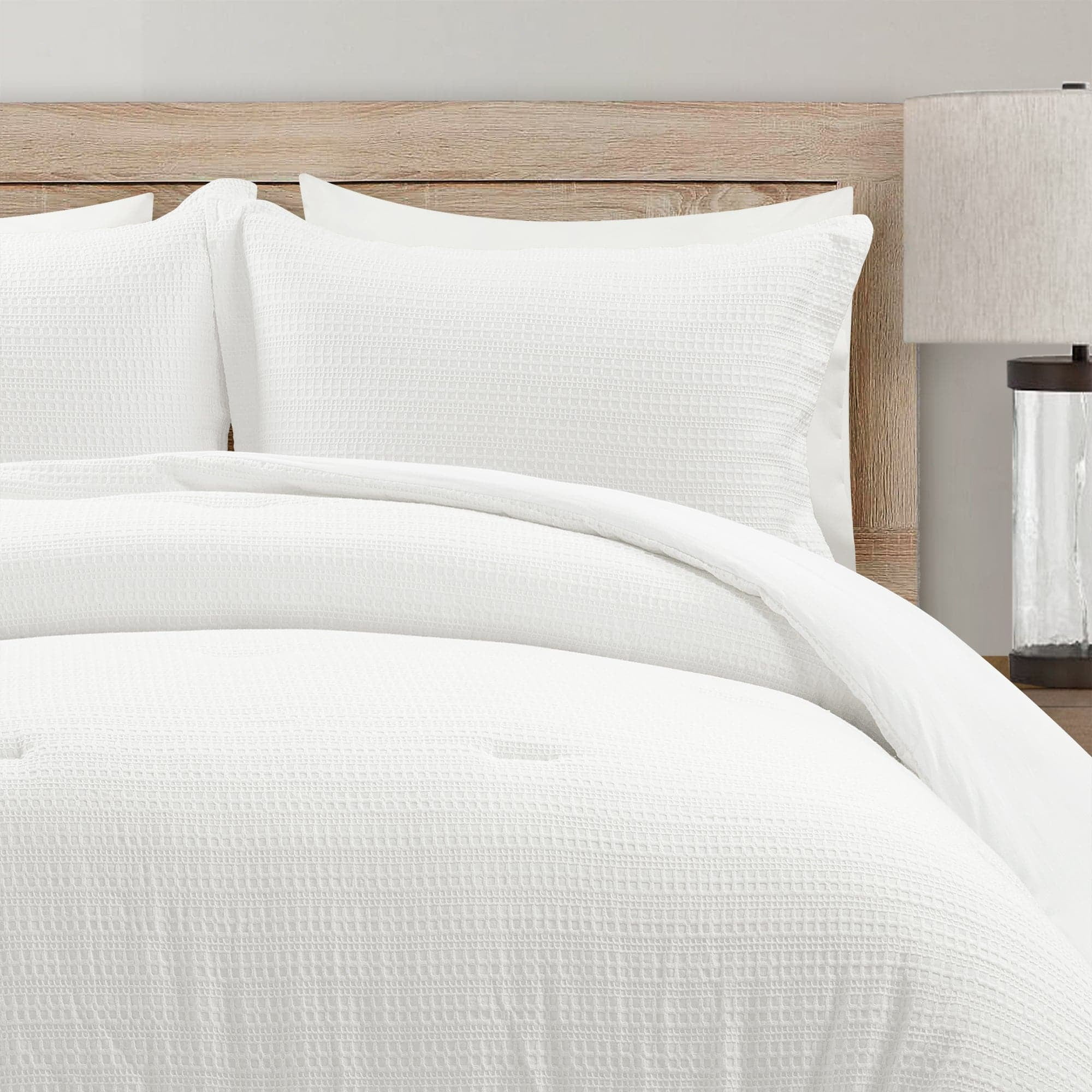 White Cotton Waffle Knit Full Comforter Set