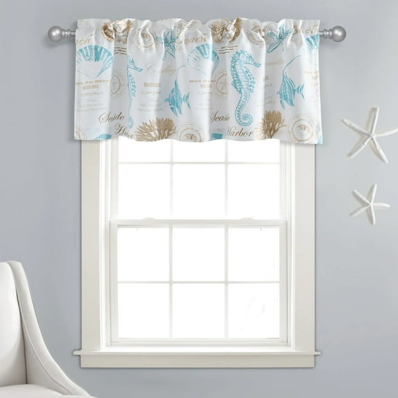 Lush Decor Harbor Life Room darkening Valance Blue/Taupe Single 52x18+2