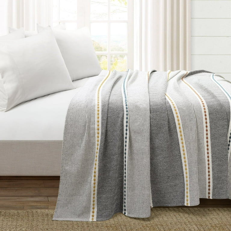 Lush Decor Herringbone Stripe Yarn Dyed Cotton Woven Blanket Coverlet Black Multi Single 108X92