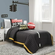 Lush Decor Highway Reversible Quilt Charcoal/Yellow 4Pc Set Twin-XL