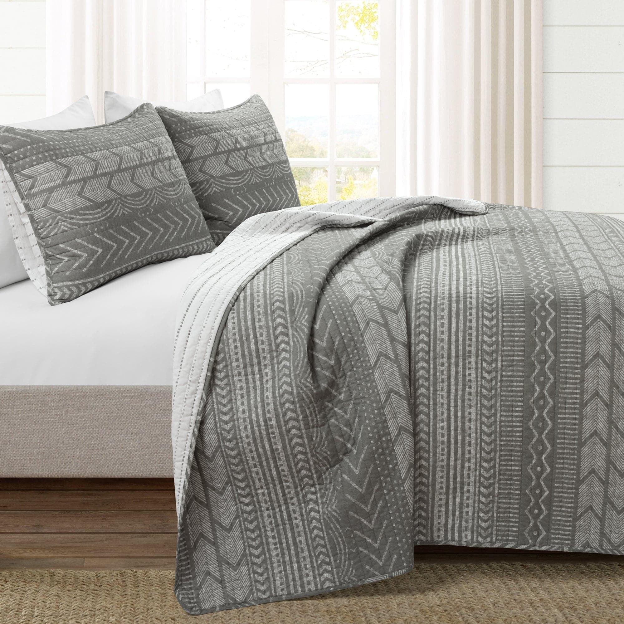 Juego De Ropa De Cama Lush Decor Hygge Geo 3 Piezas Rayas Ki Gris Claro