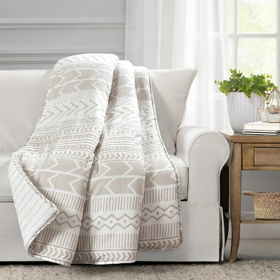 Lush Decor Hygge Geo Cotton Reversible Throw, 60x50, Taupe/White, Single