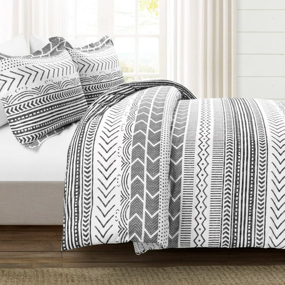 Lush Decor Hygge Geo Reversible Cotton Duvet Black/White 3Pc Set King