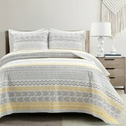 Lush Decor Hygge Geo Reversible Cotton Oversized Quilt Yellow/Gray 3Pc Set Full Queen