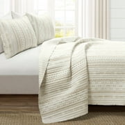 Lush Decor Hygge Stripe Oversized Reversible Quilt Neutral/White 3Pc Set King