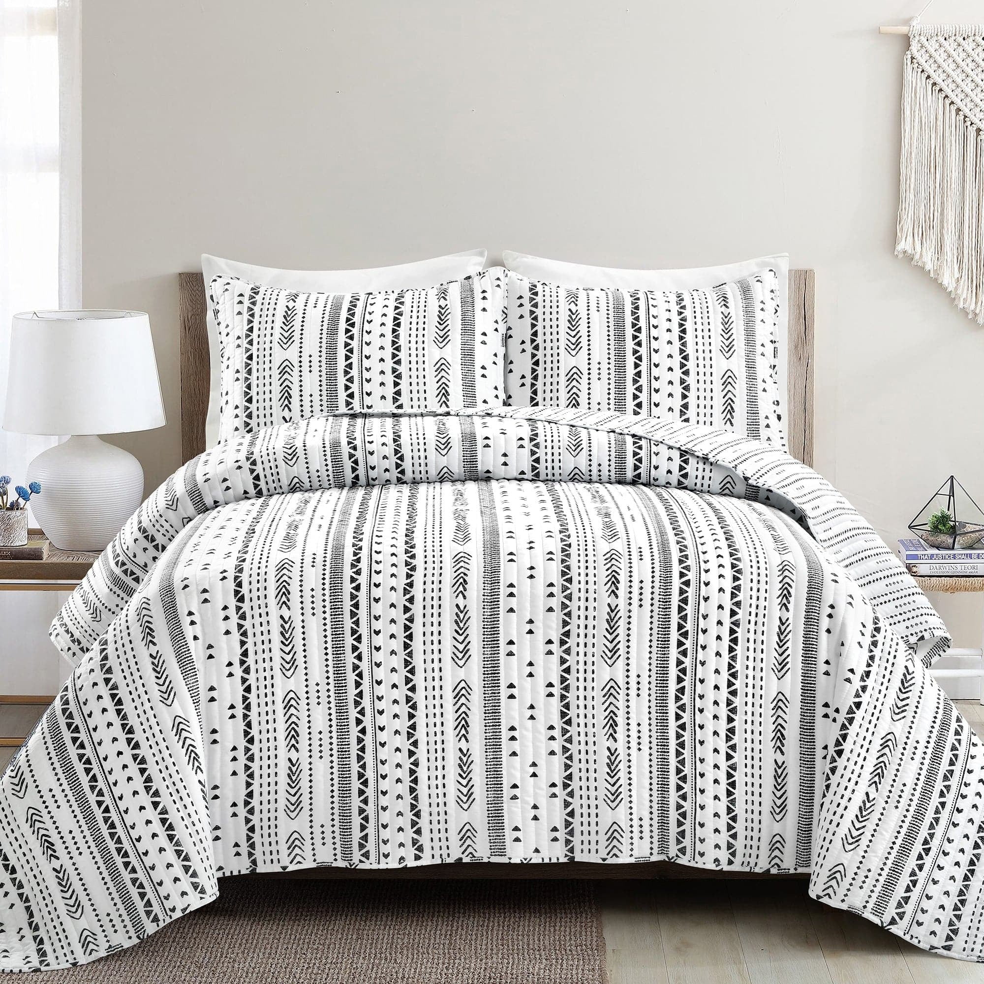 Set di 3 pezzi trapunta con bordo in stile boho acquerello | Lush Decor