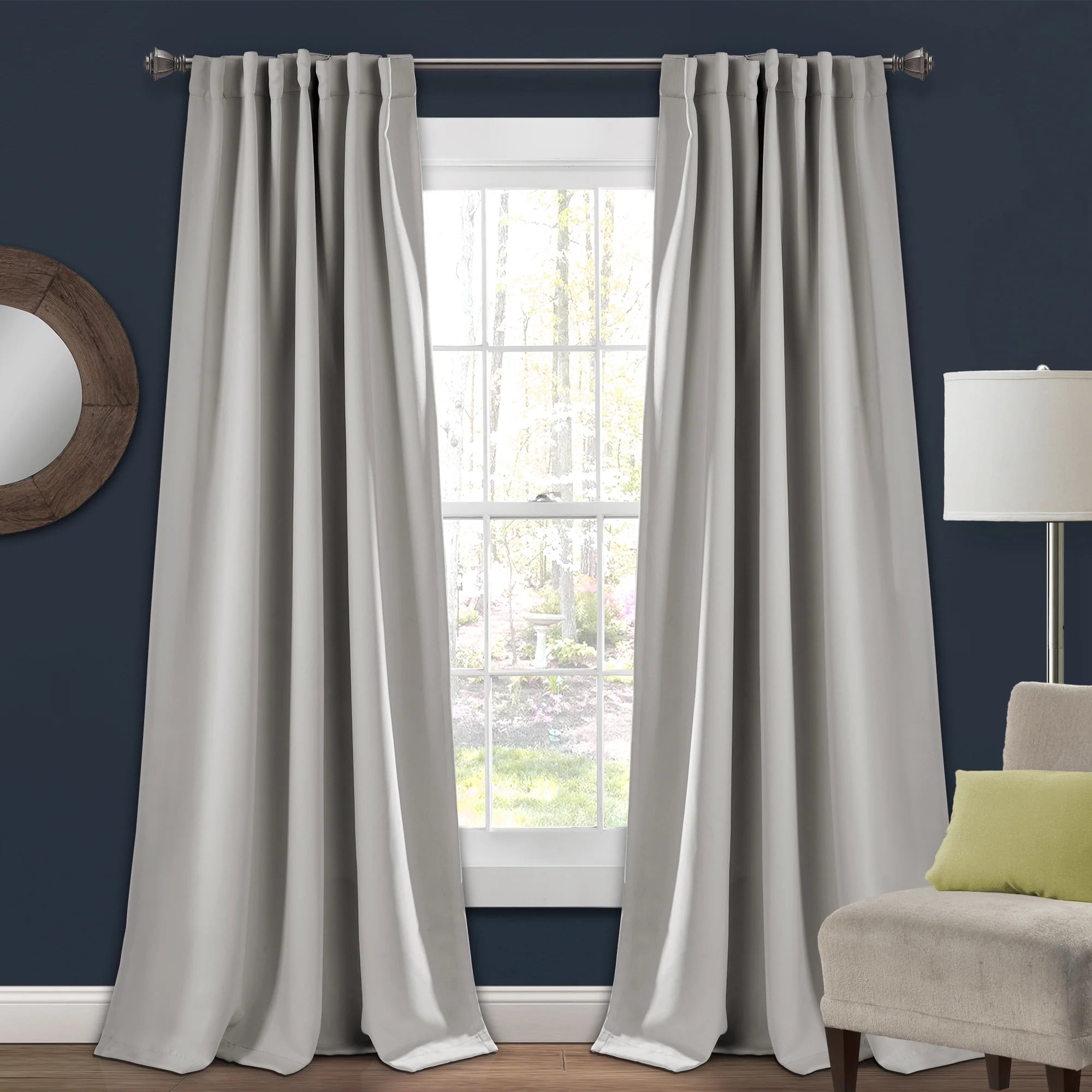 Light Gray Blackout Polyester Window Curtain Panels, 84" Length