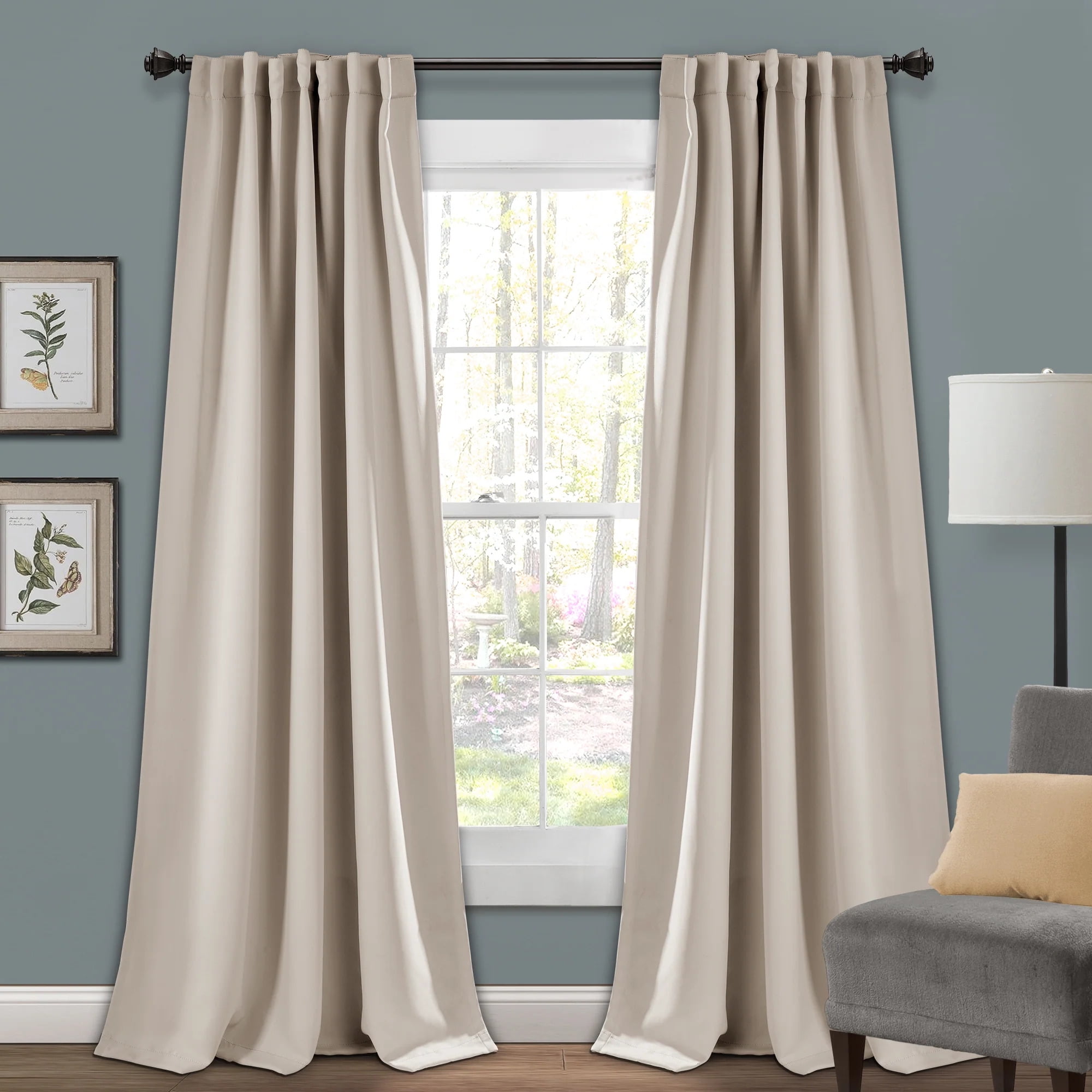 Wheat Polyester Blackout Back Tab Rod Pocket Curtains