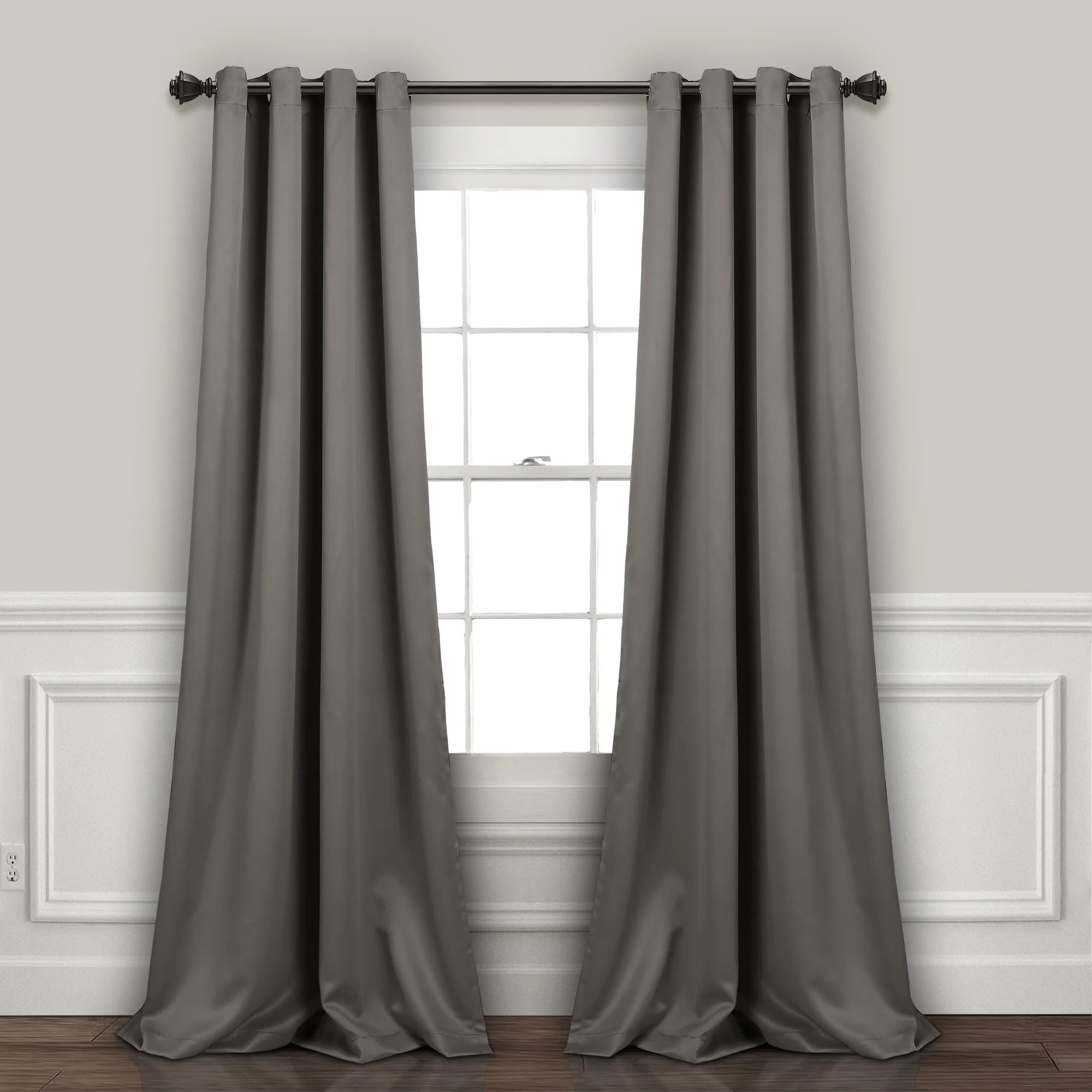 Lush Decor Insulated Grommet Solid Color 100% Polyester Blackout Room Darkening Window Curtain Panel, Dark Gray, 84"L x 52"W, Set of 2