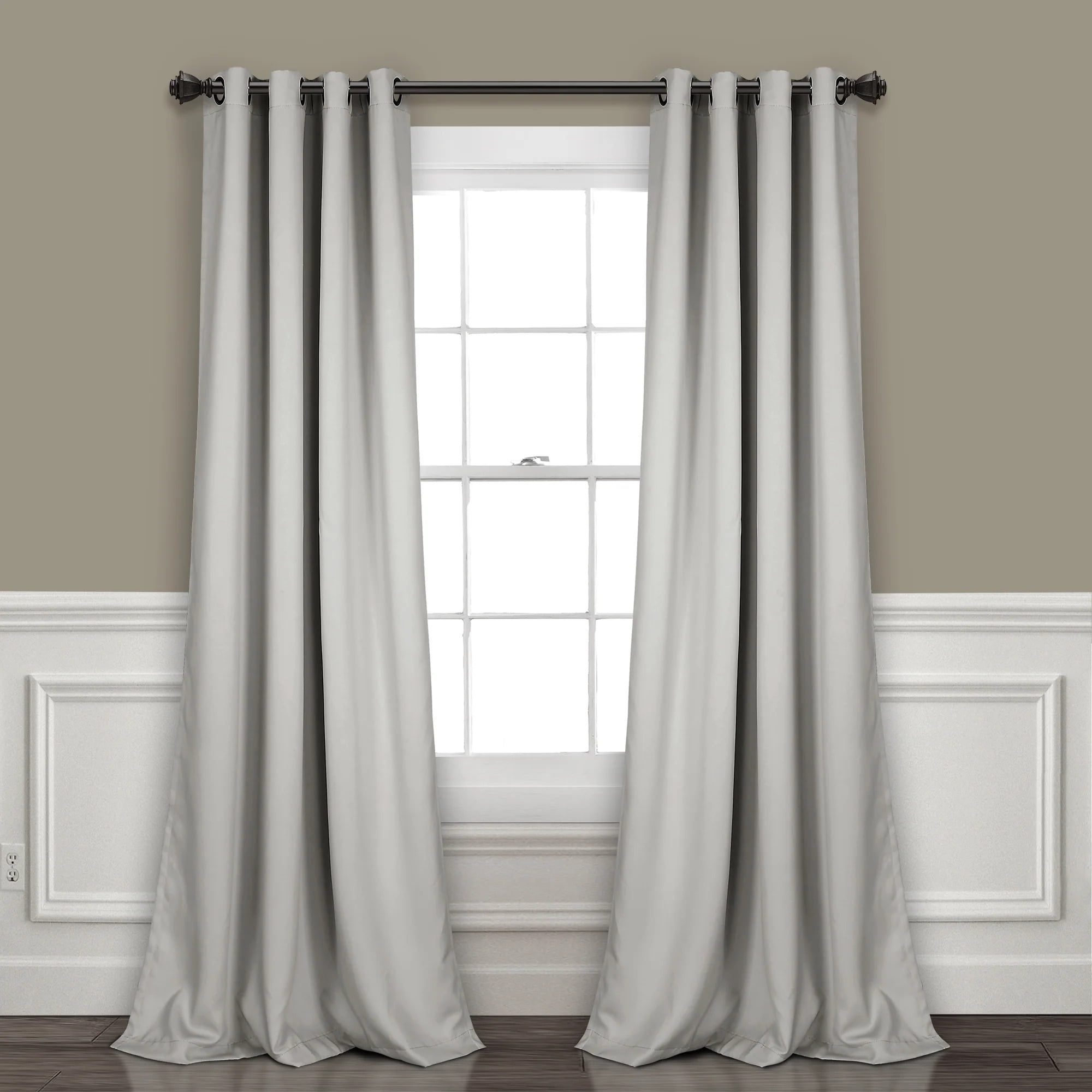 Lush Decor Insulated Grommet Solid Color 100% Polyester Blackout Room Darkening Window Curtain Panel, Light Gray, 95"L x 52"W, Set of 2