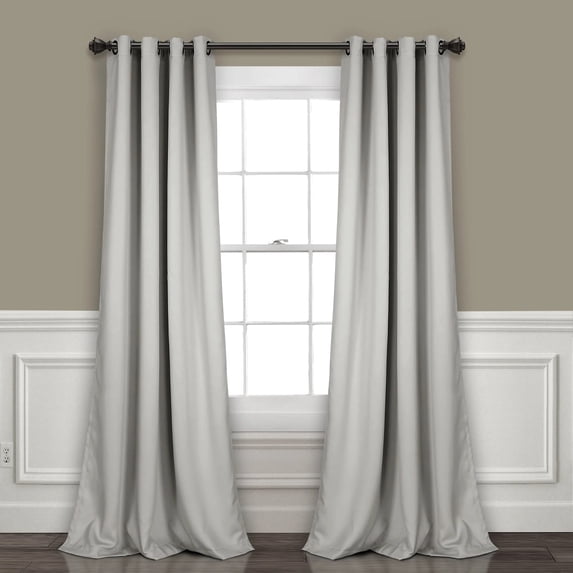 Lush Decor Insulated Grommet Solid Color 100% Polyester Blackout Room Darkening Window Curtain Panel, Light Gray, 95"L x 52"W, Set of 2