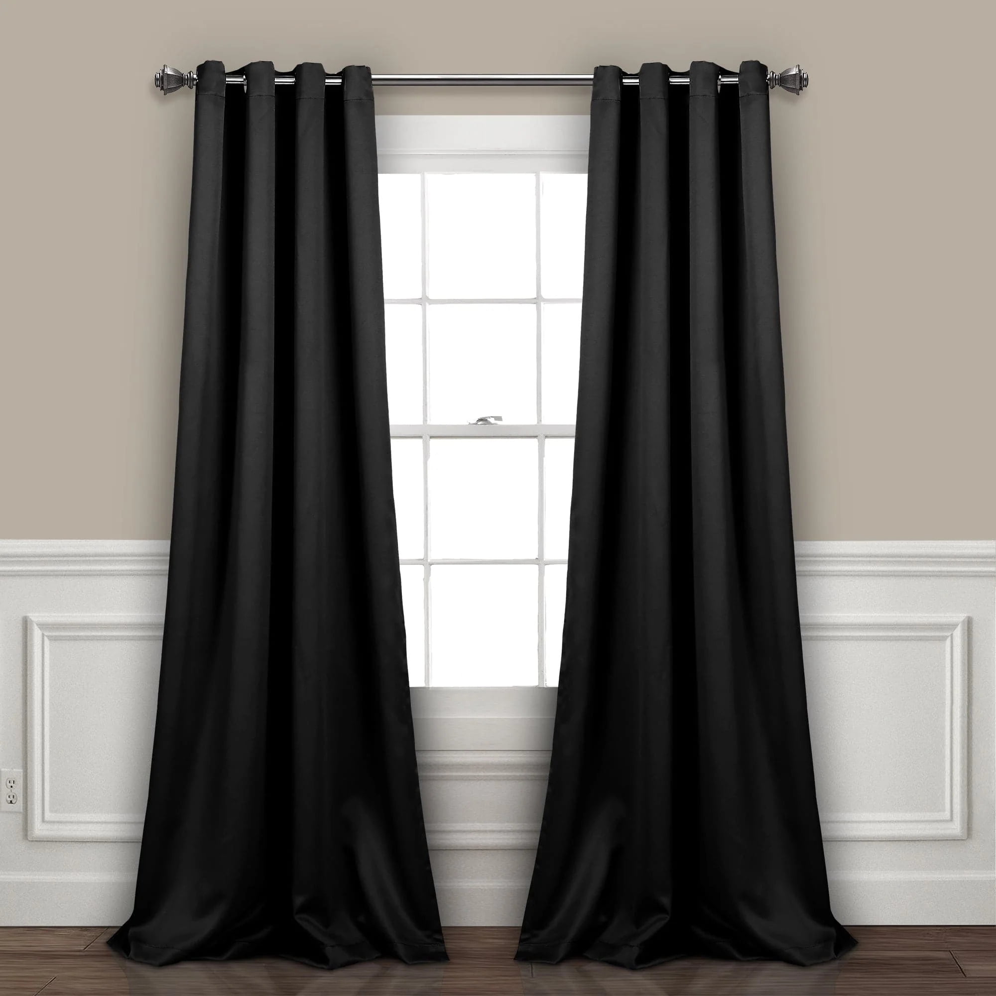 Lush Decor Insulated Grommet Solid Color Blackout Room Darkening Window Curtain Panel, Black, 95"L x 52"W, Set of 2