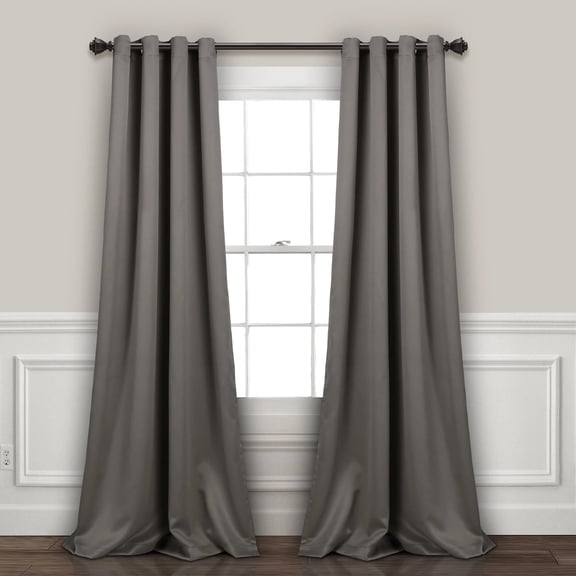 Lush Decor Insulated Grommet Solid Color Blackout Room Darkening Window Curtain Panel, Dark Gray, 120''L x 52''W, Set of 2