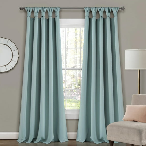 Lush Decor Insulated Knotted Tap Blackout 84" x 52" Solid Blue 100% Polyester Knotted Tab Top Pair Window Panel