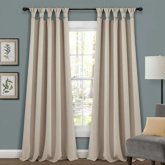 Lush Decor Insulated Knotted Tap Blackout 84" x 52" Solid Wheat 100% Polyester Knotted Tab Top Pair Window Panel