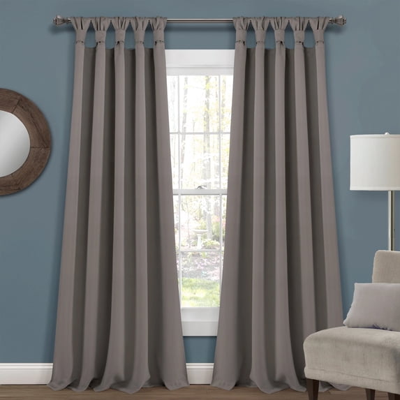 Lush Decor Insulated Knotted Tap Blackout 95" x 52" Solid Dark Gray Knotted Tab Top Pair Window Panel