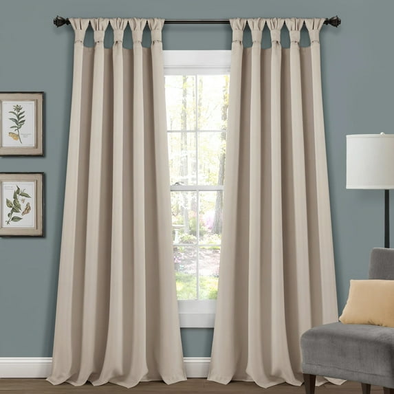 Lush Decor Insulated Knotted Tap Blackout 95" x 52" Solid Wheat Knotted Tab Top Pair Window Panel