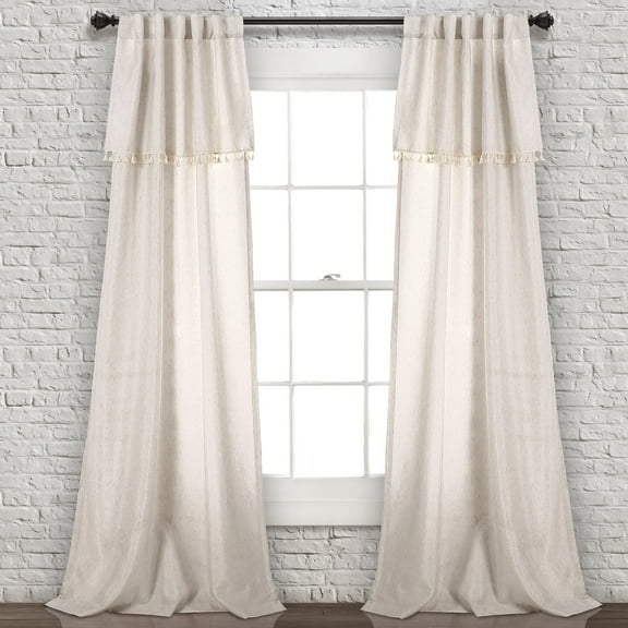 Lush Decor Ivy Tassel Tassel 84" x 40" Solid Neutral 90% Polyester, 10% Linen 3" Back Tab Rod Pocket 2-Pc Set Window Panel