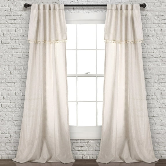 Lush Decor Ivy Tassel Tassel 84" x 40" Solid Neutral 90% Polyester, 10% Linen 3" Back Tab Rod Pocket 2-Pc Set Window Panel