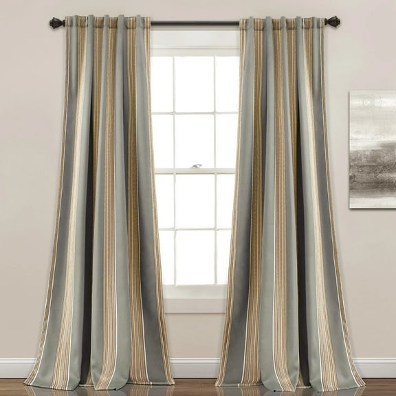 Lush Decor Julia Stripe Room Darkening 84" x 52" Stripe Gray 3" Back Tab Rod Pocket 2-Pc Set Window Panel