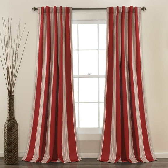 Lush Decor Julia Stripe Room Darkening 84" x 52" Stripe Red 100% Polyester 3" Back Tab Rod Pocket 2-Pc Set Window Panel