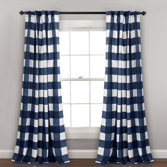 Lush Decor Kelly Checker Contemporary 2 Piece Geometric Room Darkening Curtain Panel