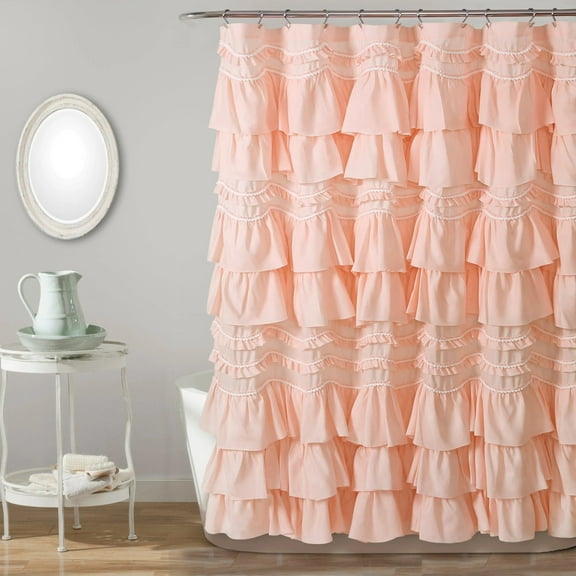 Lush Decor Kemmy Textured Shower Curtain, 72x72, Peachy Pink, Single
