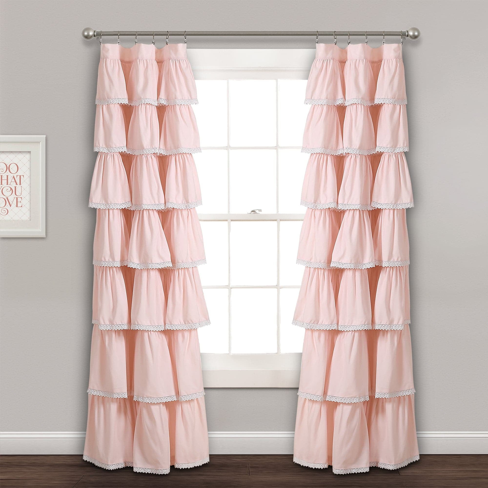 Pink Lace Ruffle Sheer Polyester Kids' Curtain Panel