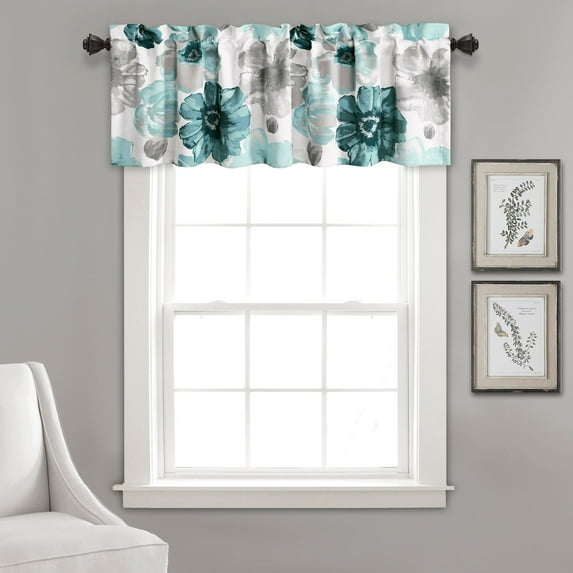 Lush Decor Leah 18" x 52" + 2" Header Floral Blue 100% Polyester 3" Rod Pocket Single Valance