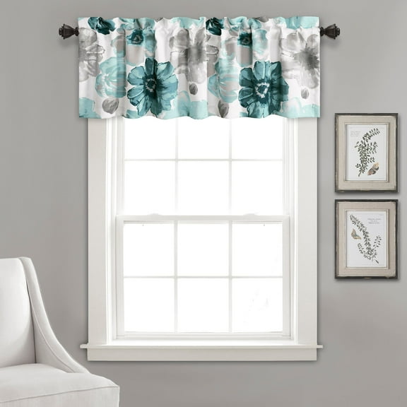 Lush Decor Leah 18" x 52" + 2" Header Floral Blue 100% Polyester 3" Rod Pocket Single Valance