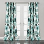 Lush Decor Leah Classic Floral Print Room Darkening Metal Grommets Window Curtain Panel, Blue, 84"L x 52"W, Set of 2