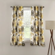 Lush Decor Leah Classic Floral Print Room Darkening Metal Grommets Window Curtain Panel, Yellow/Gray, 63"L x 52"W, Set of 2
