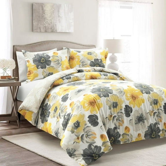 Lush Decor Leah Duvet - Yellow/Gray - Full/Queen