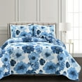 thumbnail image 1 of Lush Decor Leah Floral Polyester Reversible Quilt, King, Navy/White, 3-Pc Set, 1 of 11