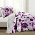 thumbnail image 1 of Lush Decor Leah Floral Print Soft Microfiber Reversible Quilt, King, Gray/Purple, 3-pc set includes: 1 Quilt, 2 Pillow Shams, 1 of 11