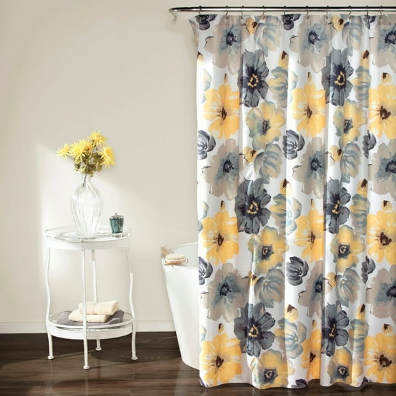 Lush Decor Leah Floral Shower Curtain, 72 inch Wide x 78 inch Long, - Yellow & Gray