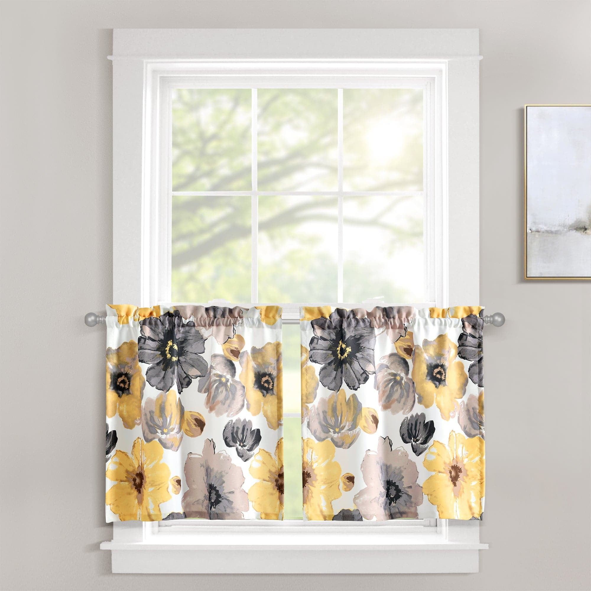 Yellow and Gray Floral Light-Filtering Kitchen Tiers