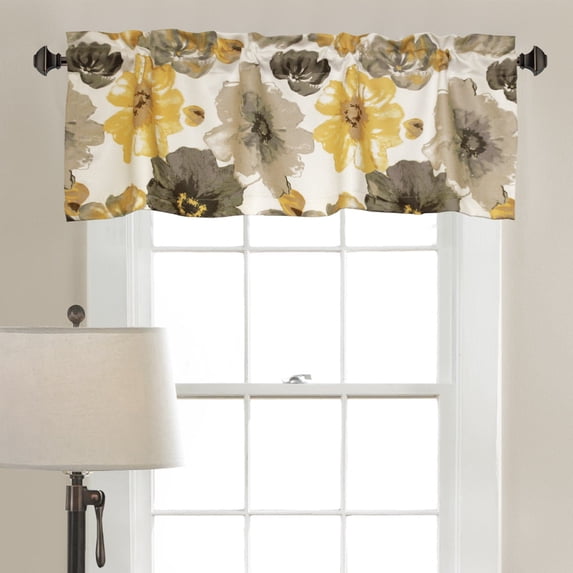 Lush Decor Leah Room Darkening 18" x 52" + 2" Header Floral Yellow 3" Rod Pocket Single Valance