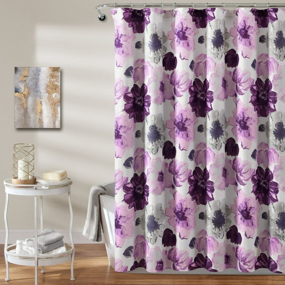 Lush Decor Leah Shower Curtain, 72 in x 72 in Gray & Purple Floral Design