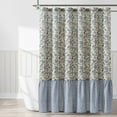 thumbnail image 1 of Lush Decor Lillian Block Print Linen Textured Shower Curtain Single 72" W x 72" L Blue & Sage - Vintage Floral Shower Curtains - Ruffled Bath Curtain, 1 of 7