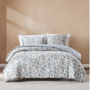 Lush Decor Lillian Block Print Reversible Comforter 3 Piece Set King/ Cal King Blue & Sage - Floral Bedding Set - Blue Comforter - Vintage Decor