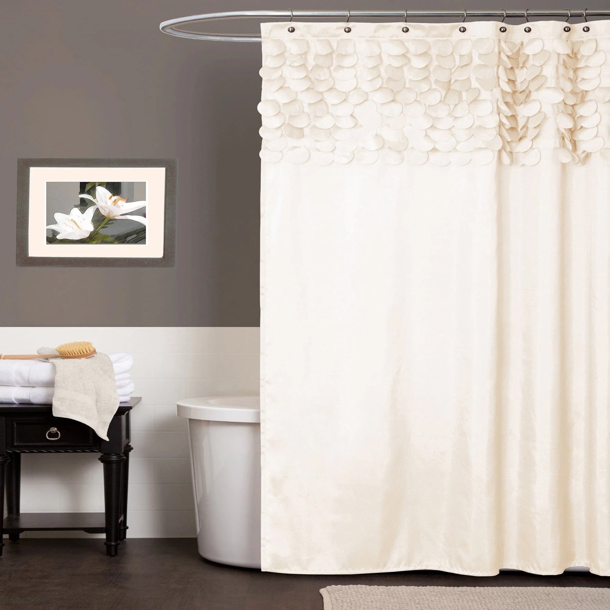 Beige Textured Polyester Shower Curtain with 3D Circle Design