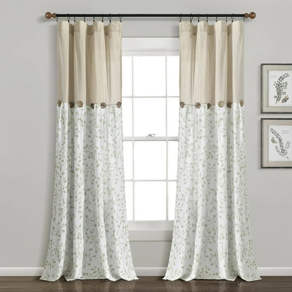 Lush Decor Linen Button Botanical Garden Window Curtain Panel - Blue/Gray Single - 40 x 84