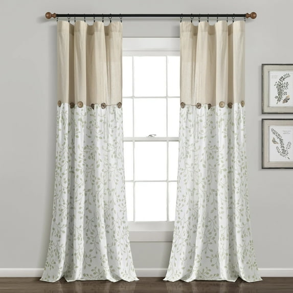 Lush Decor Linen Button Botanical Garden Window Curtain Panel - Blue/Gray Single - 40 x 84