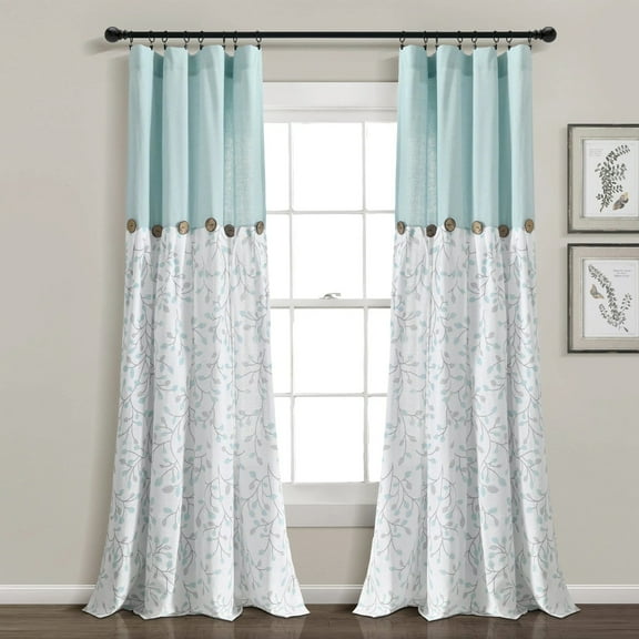 Lush Decor Linen Button Botanical Garden Window Curtain Panel - Blue/Gray Single - 40 x 84