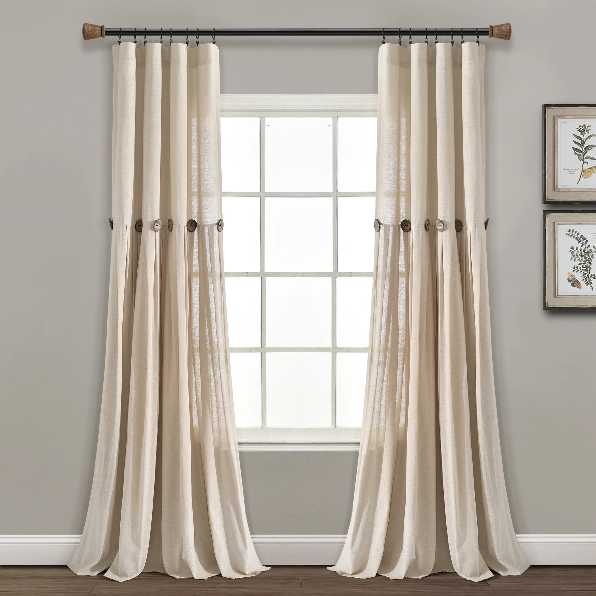 Dark Linen Pleated Cotton Blend Light-Filtering Window Panel