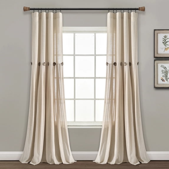 Lush Decor Linen Button Farmhouse Chic Solid Color Cotton Blend 3" Rod Pocket Light Filtering Window Curtain For Living Room and Bedroom, Dark Linen, 84"L x 40"W, Single Panel