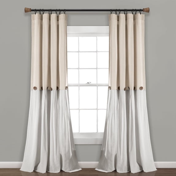 Lush Decor Linen Button Farmhouse Chic Solid Color Cotton Blend 3" Rod Pocket Light Filtering Window Curtain For Living Room and Bedroom, Linen, 108"L x 40"W, Single Panel