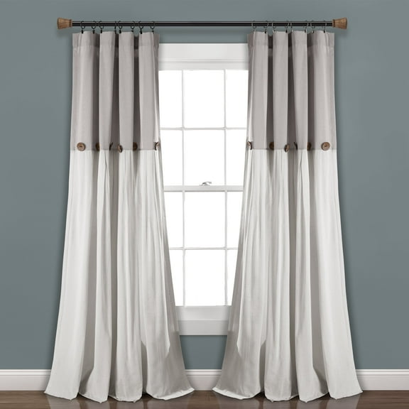 Lush Decor Linen Button Farmhouse Curtains, Gray Medallion Pattern, 84 x 40 Inch, 1 Panel